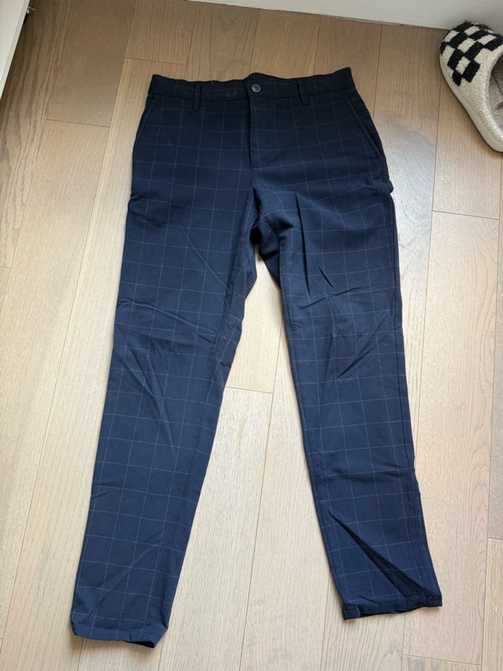 Zara Men's Navy Windowpane Checked Trousers